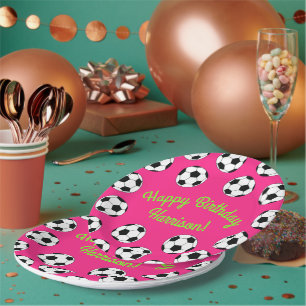 Voetbal sport Birthday Party roze Papieren Bordje