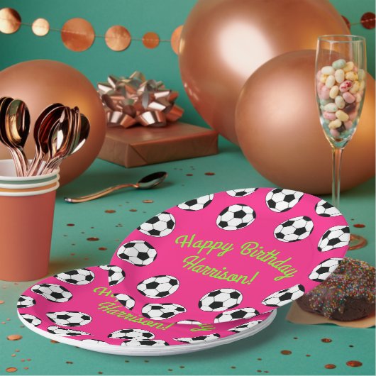 Voetbal sport Birthday Party roze Papieren Bordje (Multi)