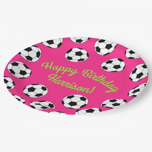 Voetbal sport Birthday Party roze Papieren Bordje (Gekanteld)