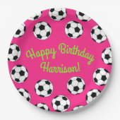 Voetbal sport Birthday Party roze Papieren Bordje (Voorkant)
