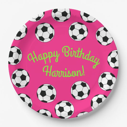 Voetbal sport Birthday Party roze Papieren Bordje (Voorkant)