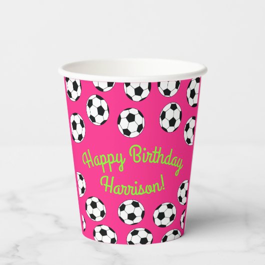 Voetbal sport Birthday party roze papieren kopjes Papieren Bekers (Achterkant)