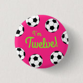 Voetbal sport Birthday Party roze Ronde Button 3,2 Cm (Voorkant)