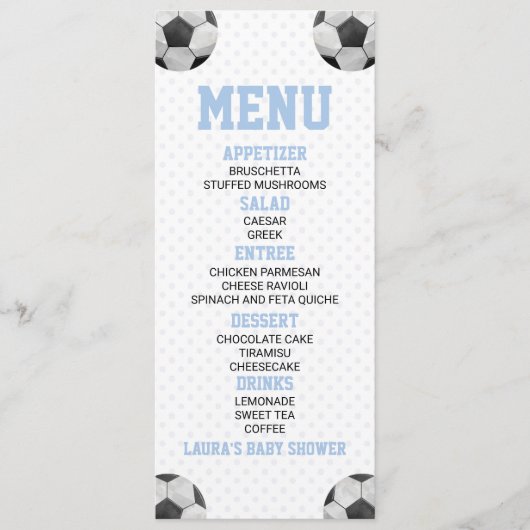 Voetbal Sport Blauw Baby shower Voedsel Menu (Voorkant)