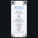 Voetbal Sport Blauw Baby shower Voedsel Menu<br><div class="desc">Dit is een voetbal thema baby shower eten menu. boy baby shower eten menu entree drinken voorgerecht dessert tafel menu</div>