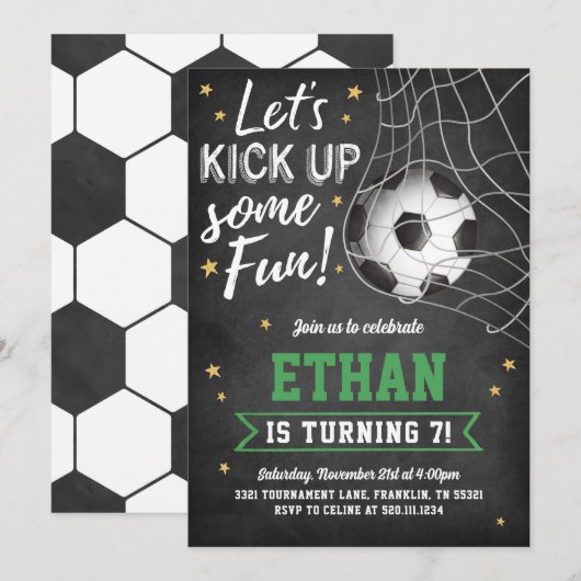 Voetbal Sport Game Verjaardag Party Uitnodiging (Voorkant / Achterkant)