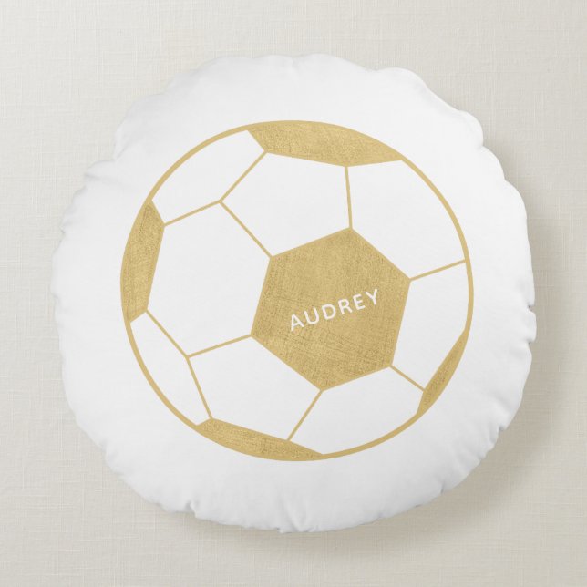 Voetbal Sport Gift Custom Goud Rond Kussen (Voorkant)