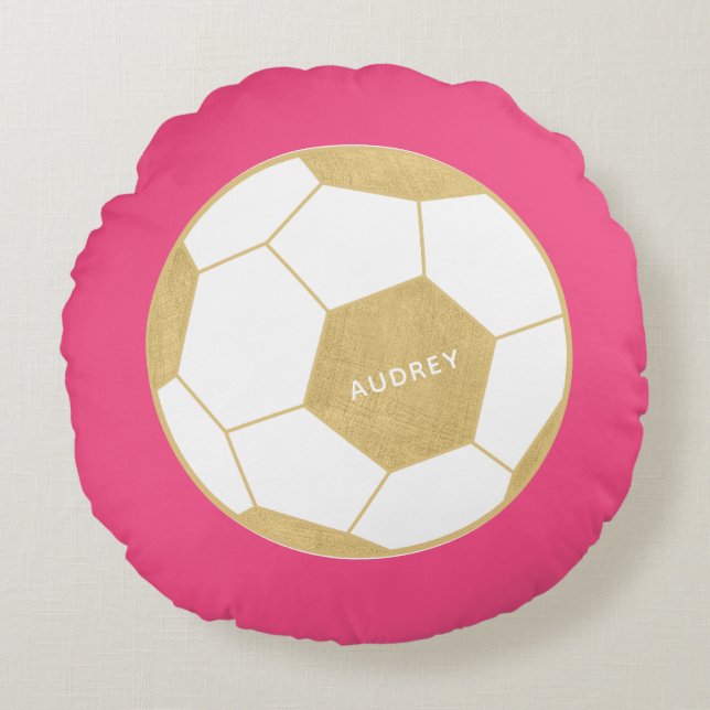 Voetbal Sport Gift Custom Roze Ronde Kussen (Voorkant)