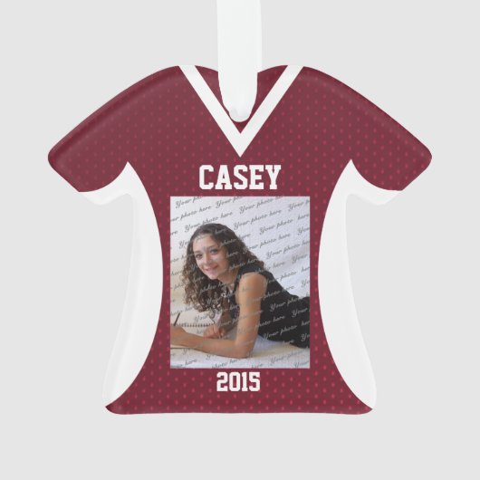 Voetbal Sport Jersey Maroon met Foto Ornament (achterkant)