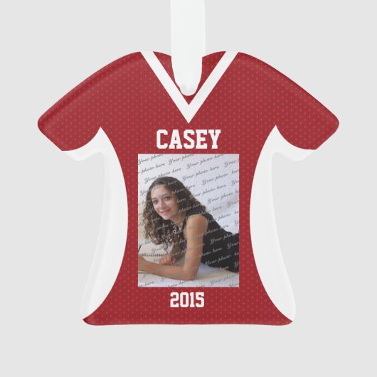 Voetbal Sport Jersey Rood met Foto Ornament (achterkant)