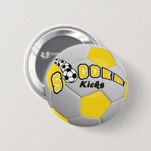 Voetbal Sport Kicks Geel Ronde Button 5,7 Cm