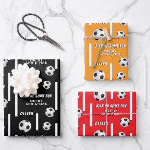 Voetbal Sport Kinderen Prettig Kerstfeest Inpakpapier Vel