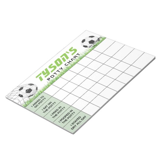 Voetbal Sport Potty Chart Gepersonaliseerde Naam & Notitieblok (Schuin)
