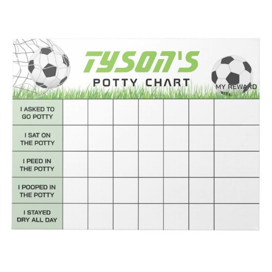 Voetbal Sport Potty Chart Gepersonaliseerde Naam & Notitieblok (Voorkant)