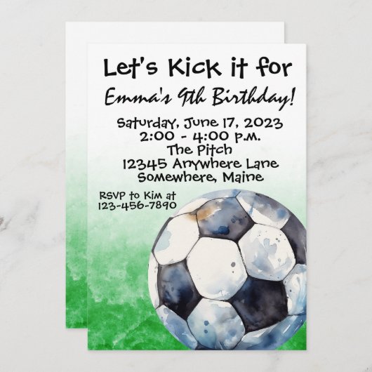 Voetbal Sport Waterverf Verjaardagsuitnodigingen Kaart (Voorkant / Achterkant)