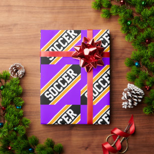 VOETBAL Sportief Helder Paars Oranje Zwart Strepen Cadeaupapier