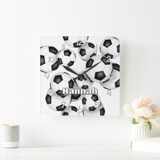 Voetbal Sportkamer Decor met atleet naam Vierkante Klok (Huis)