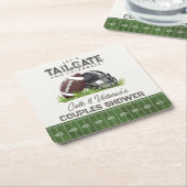 Voetbal staarthek en vier touchdown koppels kartonnen onderzetters (Schuin)