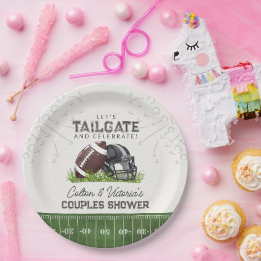 Voetbal staarthek en vier touchdown koppels papieren bordje (Feest)