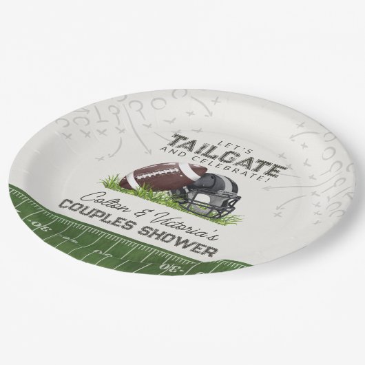 Voetbal staarthek en vier touchdown koppels papieren bordje (Gekanteld)