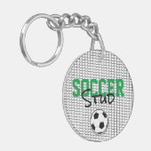 VOETBAL STUD Ball Net Sport Zwart Wit Groen Fun Sleutelhanger (Voorkant Links)