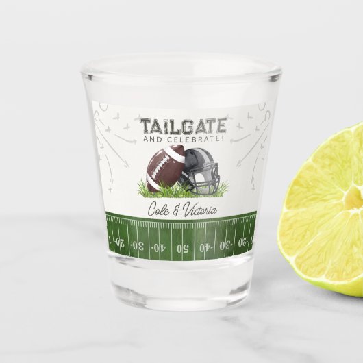 Voetbal Tailgate & Feestelijke Koppel Shower Shot Glas (Voorkant)