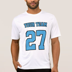 Voetbal Team Naam Nummer Licht Blauw College T-shirt