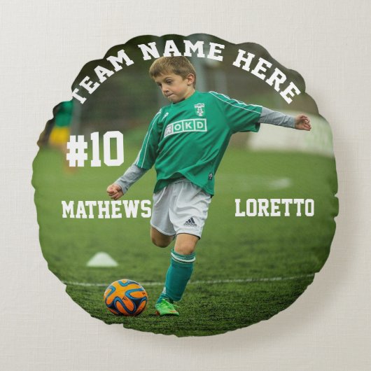 Voetbal Team Naam Speler Fotonummer & Naam Rond Kussen (Voorkant)