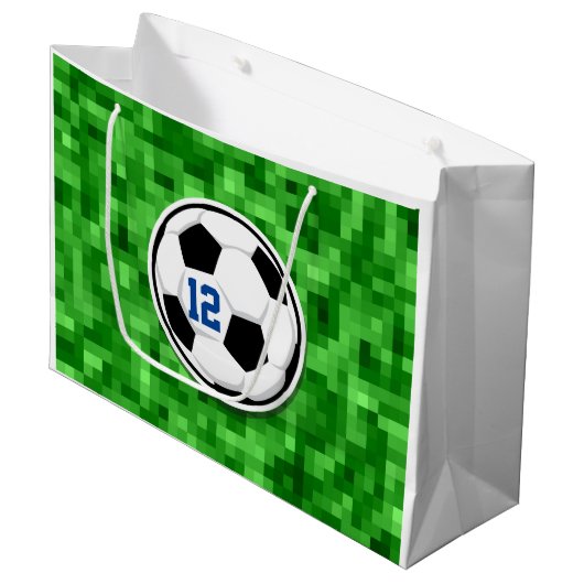 Voetbal Team Speler NUMMER Green Grass Fun Groot Cadeauzakje (Voorkant Gekanteld)
