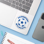 Voetbal teamnaam blauw sticker (Laptop met iPhone)