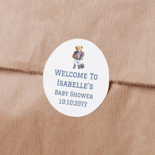 Voetbal Teddybeer Baby Borrel Welkom Ronde Sticker