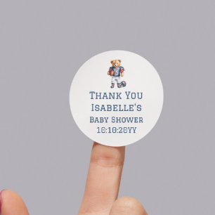 Voetbal Teddybeer Baby Shower Bedankt Ronde Sticker