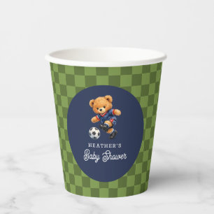 Voetbal Teddybeer Schachbrett Baby Shower Papieren Bekers
