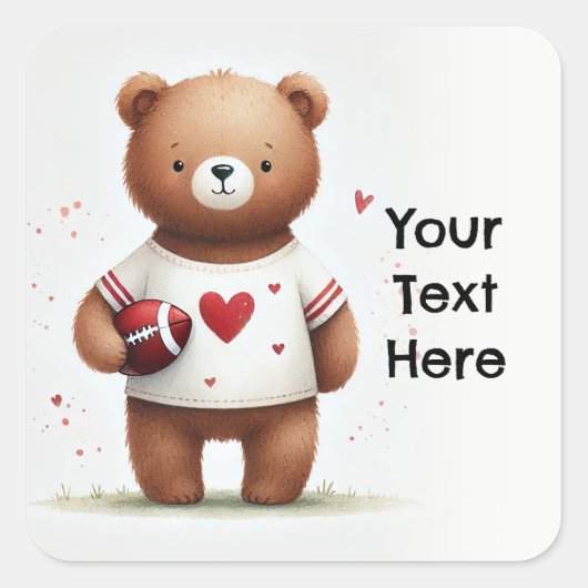 Voetbal Teddybeer Valentijn 1e verjaardag Vierkante Sticker (Voorkant)
