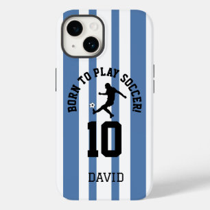Voetbal tenue met pinstripes en rugnummer ontwerp Case-Mate iPhone 14 hoesje