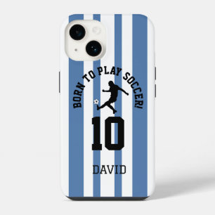 Voetbal tenue met pinstripes en rugnummer ontwerp iPhone 14 hoesje