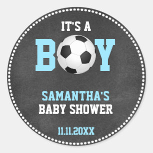 Voetbal Thema Baby shower Chalkboard Blue Boy Ronde Sticker