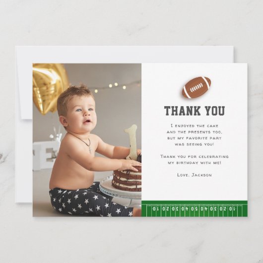 Voetbal Thema Eerste Jaar Down Verjaardagsfoto Bedankkaart (Voorkant)