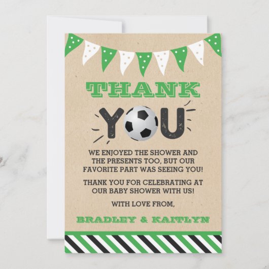 Voetbal Thema Gecoördineerd Baby shower Bedankkaart (Voorkant)