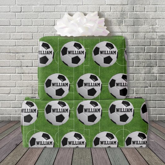 Voetbal Thema Naam toevoegen Verjaardag Giftwrap Cadeaupapier