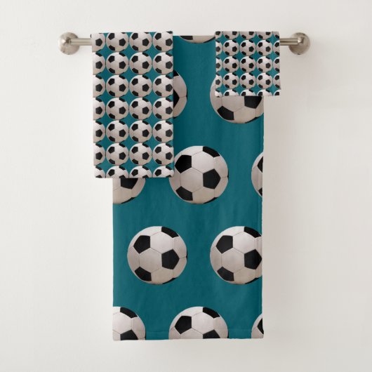 Voetbal Thema Teal Bad Handdoek (Insitu)