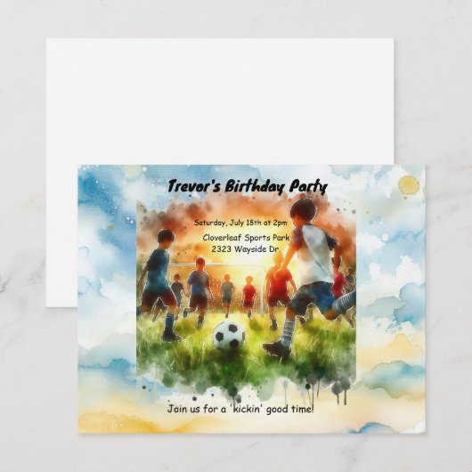 Voetbal Thema Waterverf Verjaardag Uitnodiging (Voorkant / Achterkant)