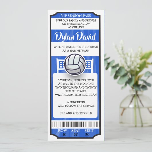 VOETBAL TICKET Bar Mitswa Uitnodiging (Staand voorkant)