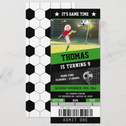 Voetbal Ticket Sport Verjaardag Uitnodiging (Voorkant / Achterkant)