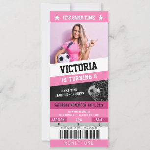 Voetbal Ticket Sport Verjaardag Uitnodiging   Roze