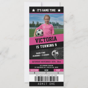 Voetbal Ticket Sport Verjaardag Uitnodiging   Roze