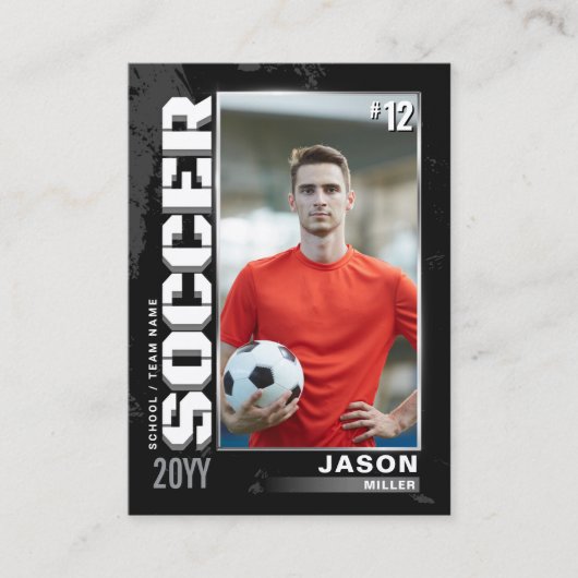 Voetbal Trading Kaart Voetballer Kaart Zwart Grijs Contactkaartje (Voorkant)