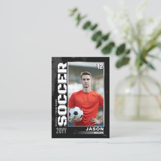 Voetbal Trading Kaart Voetballer Kaart Zwart Grijs Contactkaartje (Staand voorkant)