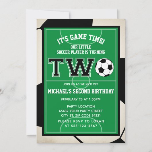 Voetbal Tweede Verjaardag Party Uitnodiging (Voorkant)