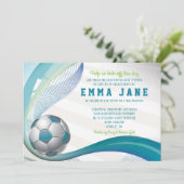 Voetbal uitnodigen in BLAUWGROEN Kaart (Staand voorkant)